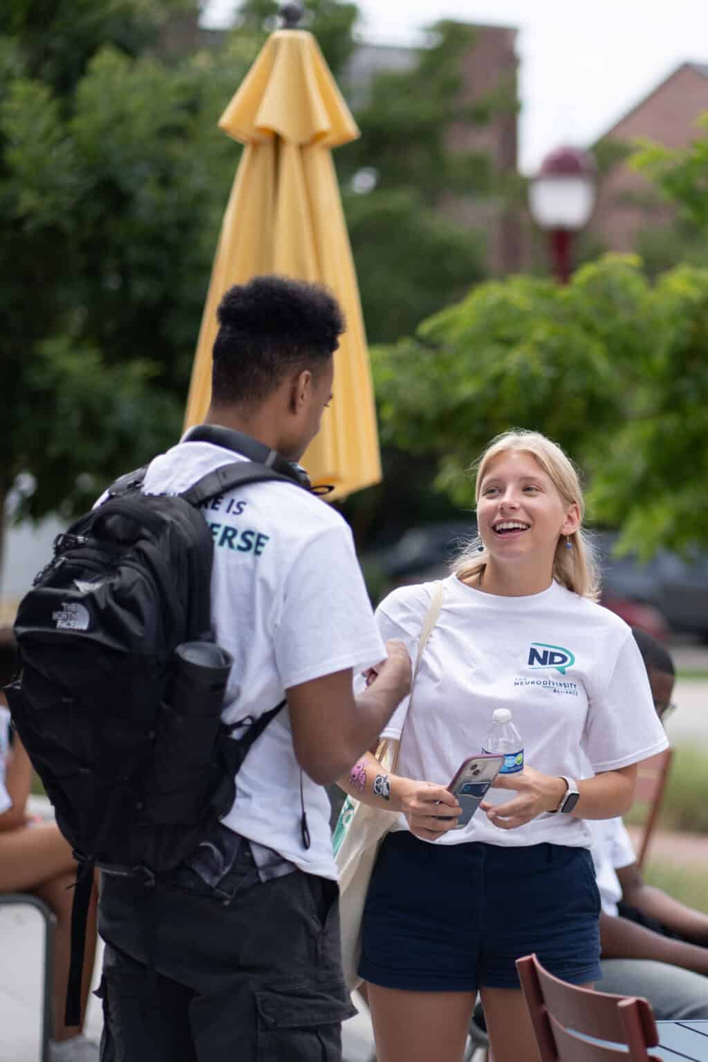 Students talking on campus